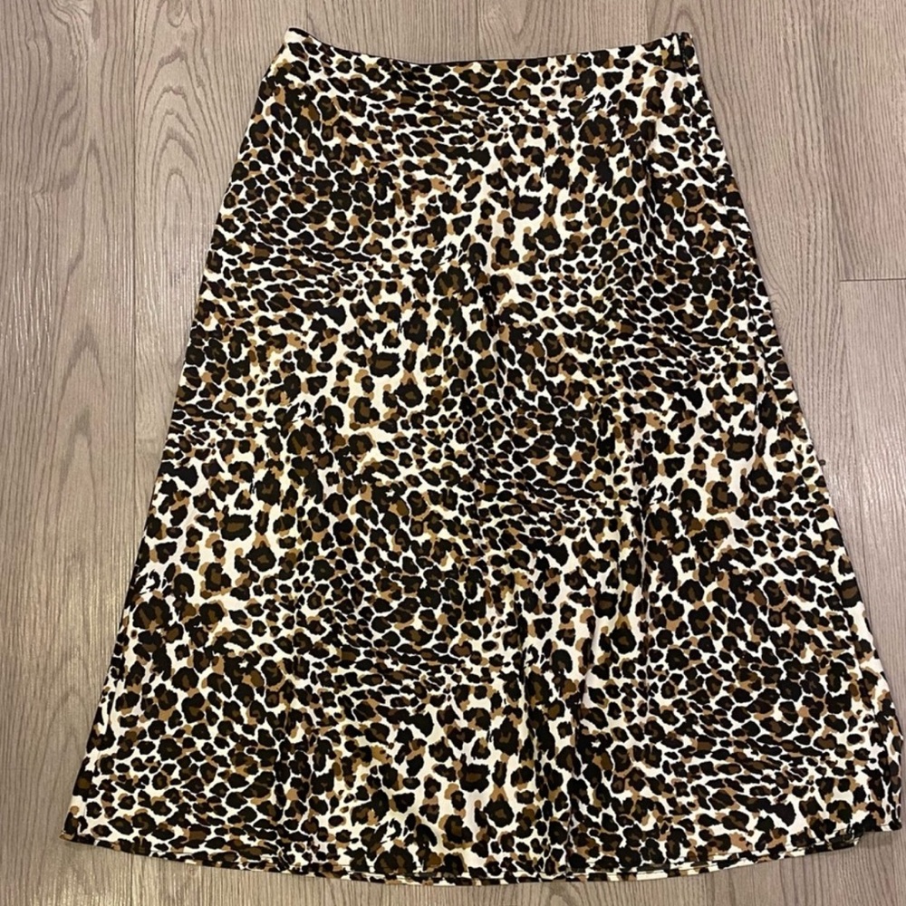 Express Satin Leopard Midi Skirt